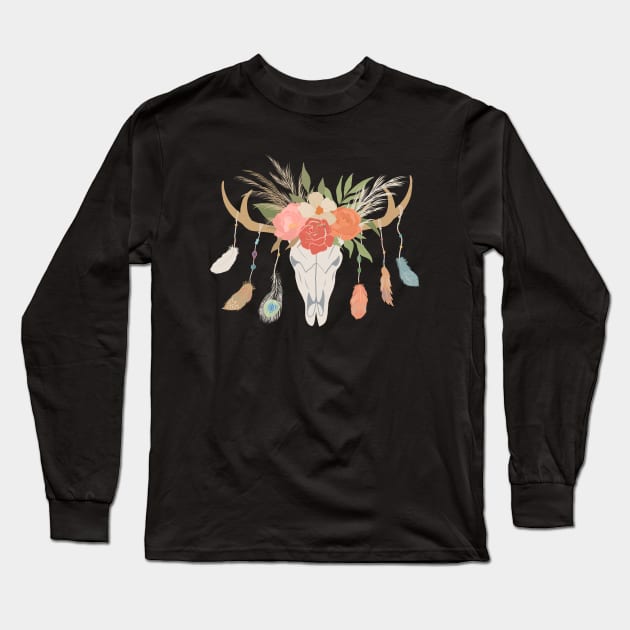 Boho Country Feathers Long Sleeve T-Shirt by DesignIndex